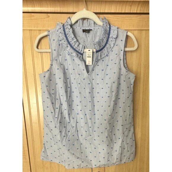 TALBOTS Blue White Stripe Dots Print Lightweight Sleeveless Top Women's Size XS - Picture 6 of 6